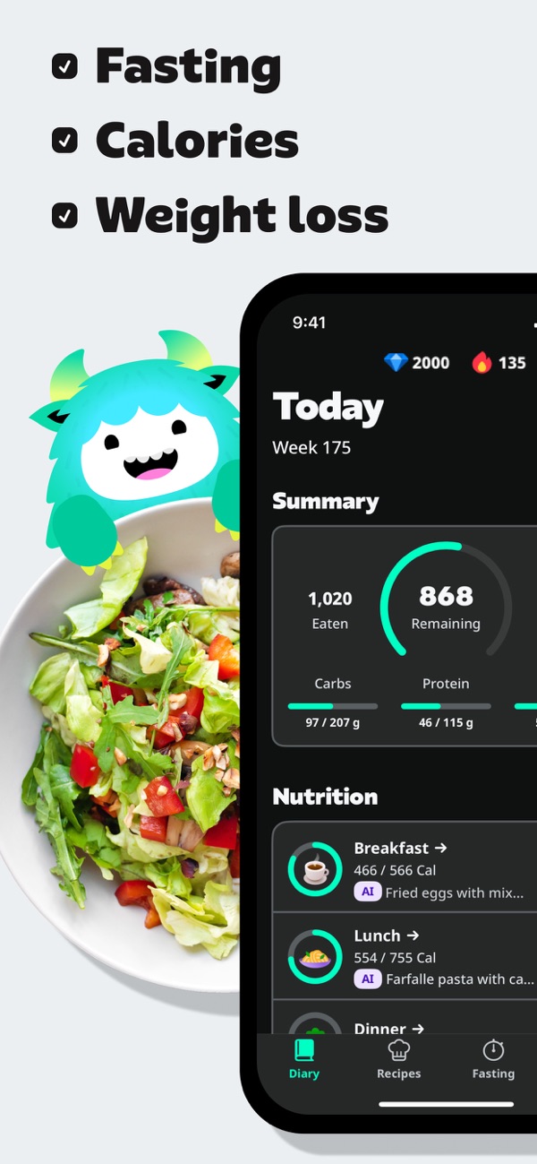 AI Calorie Tracker by Yazio iPhone screenshot 1