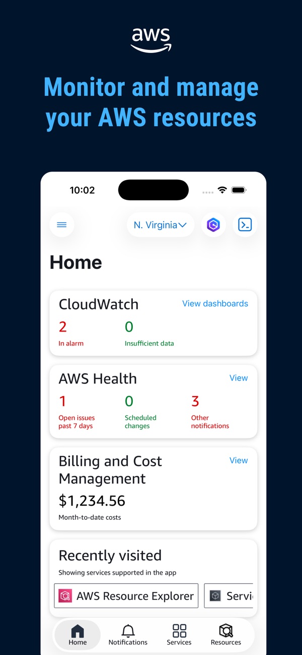 AWS Console iPhone screenshot 1