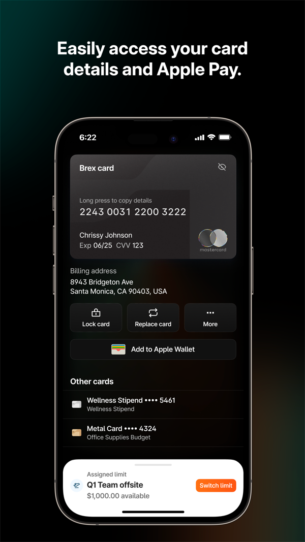 Brex iPhone screenshot 2