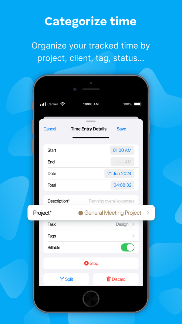Clockify Time Tracker iPhone screenshot 3