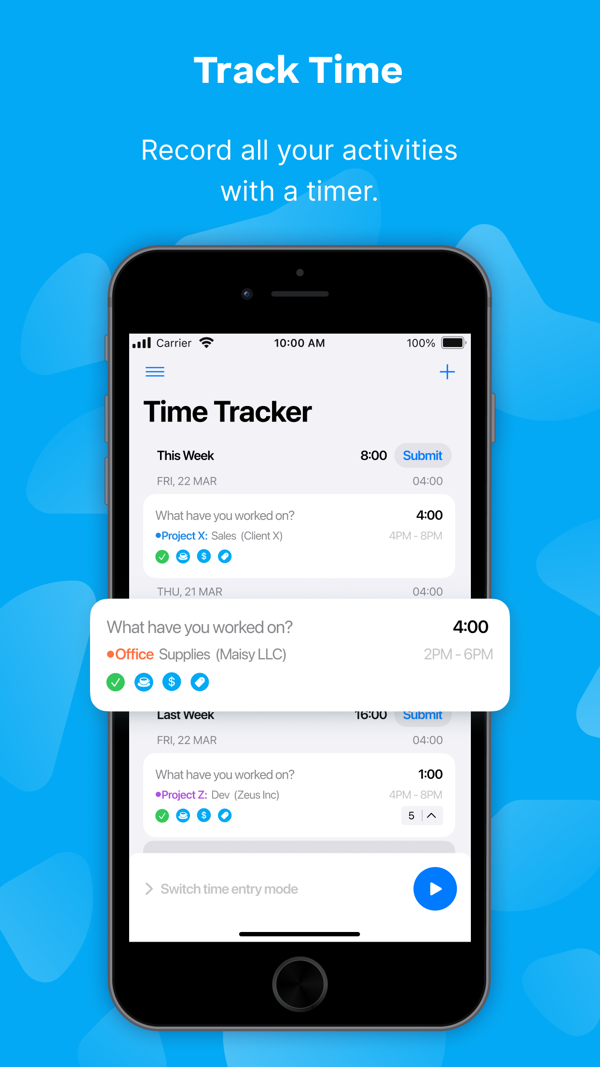 Clockify Time Tracker iPhone screenshot 1