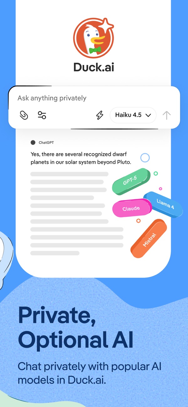 DuckDuckGo, optional Duck.ai iPhone screenshot 4
