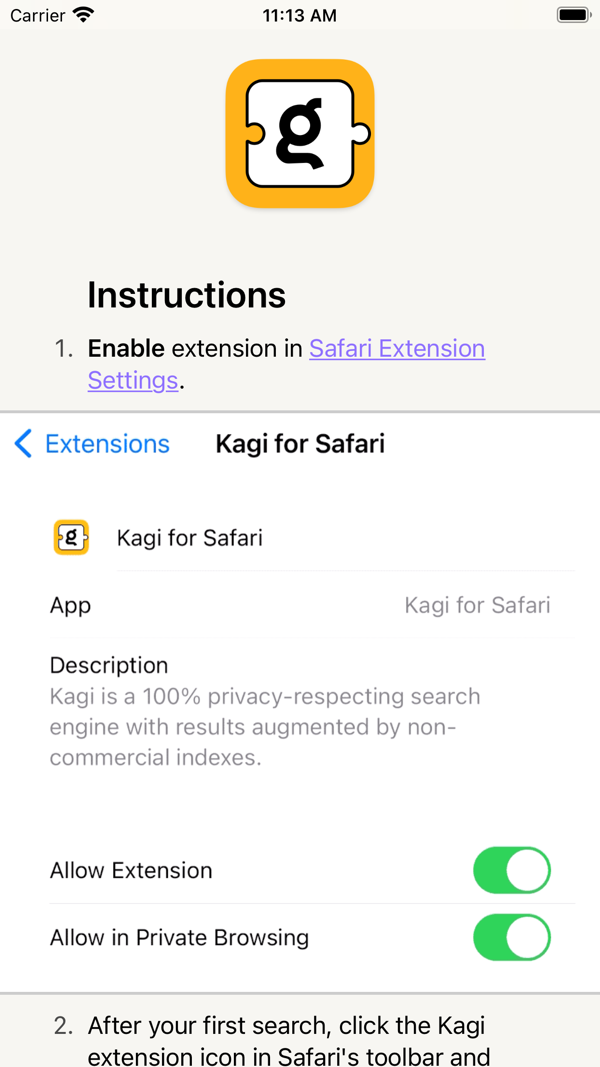 Kagi for Safari iPhone screenshot 2