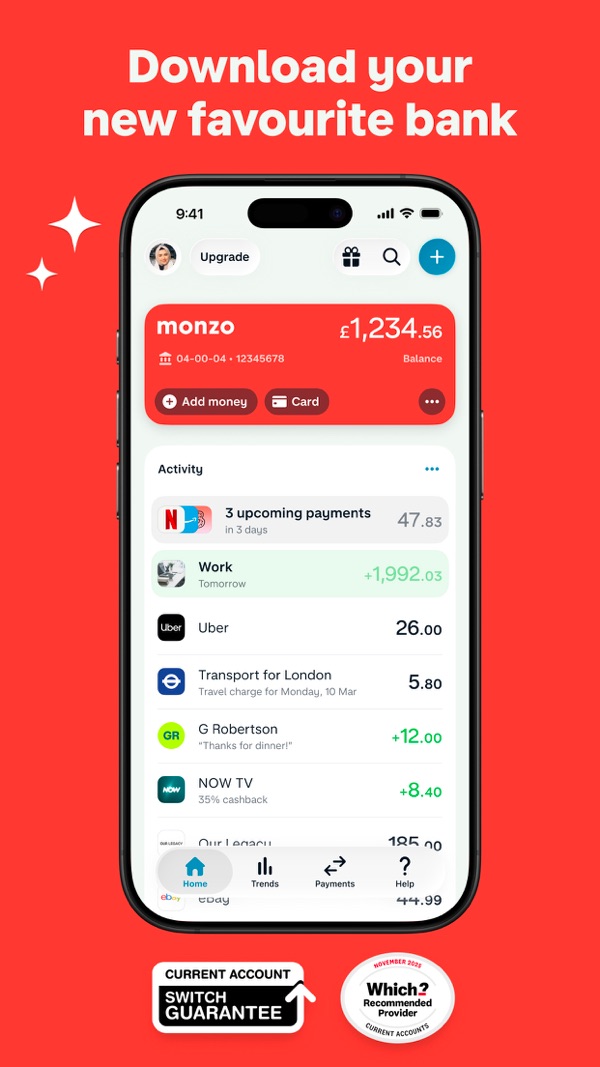 Monzo Bank iPhone screenshot 1