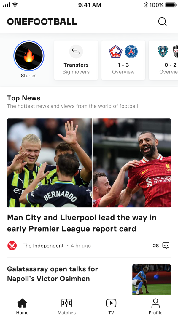 OneFootball Live Soccer scores iPhone screenshot 1
