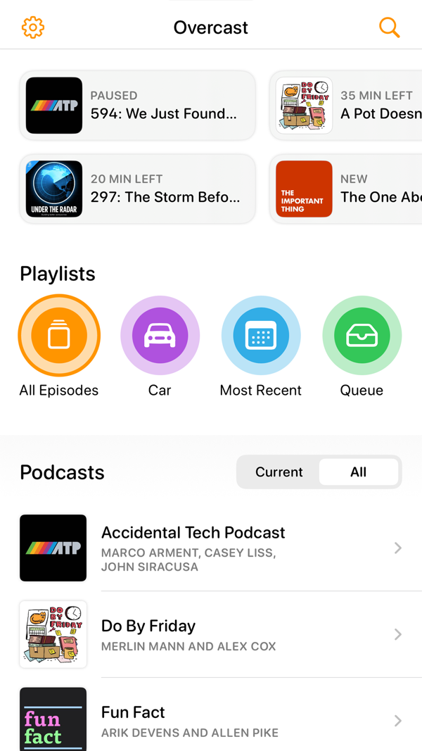 Overcast Podcast App iPhone screenshot 1