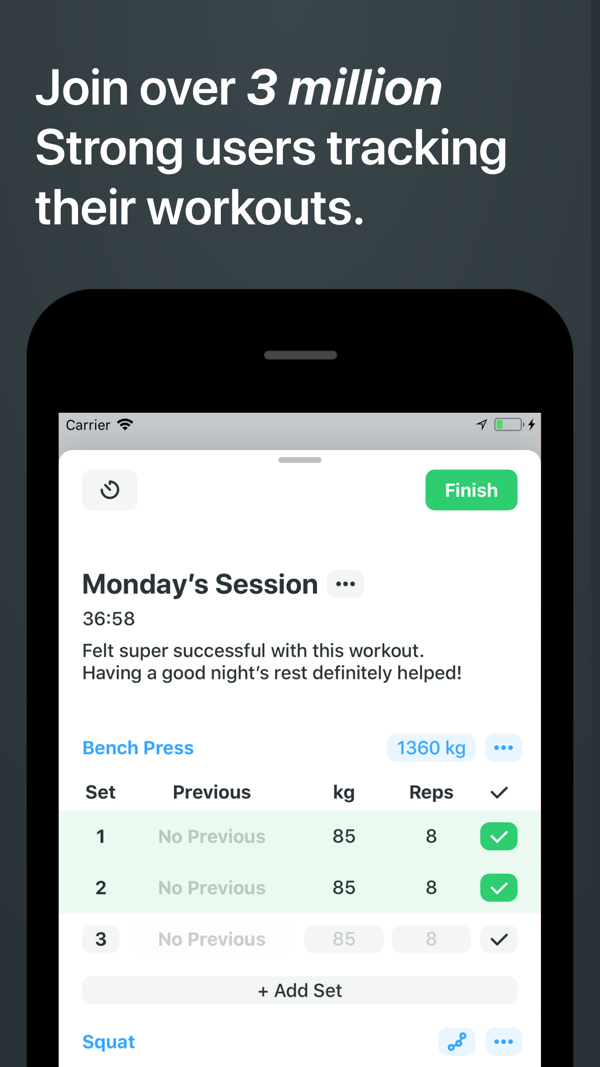 Strong Workout Tracker Gym Log iPhone screenshot 1