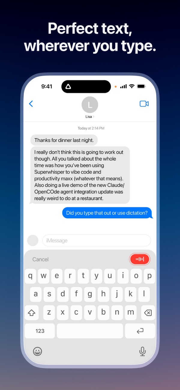 Superwhisper iPhone screenshot 2