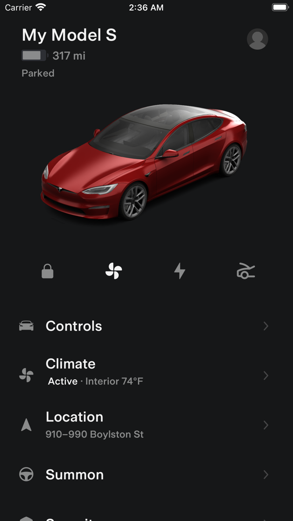 Tesla iPhone screenshot 1