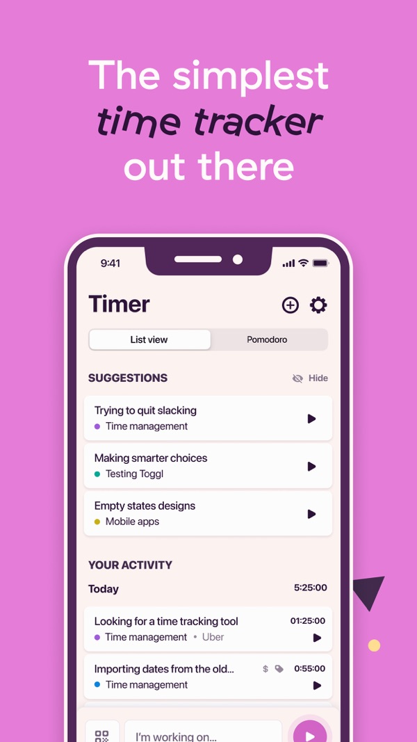 Toggl Track iPhone screenshot 2